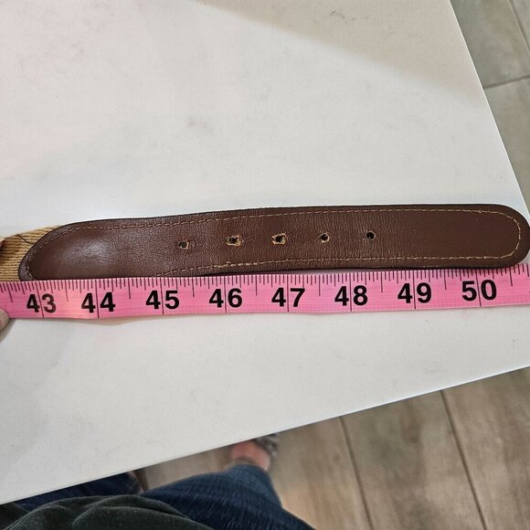 Nautical Flag Pattern Fabric Belt  Leather Accents Gold Buckle 45" - 48" - Picture 3 of 4